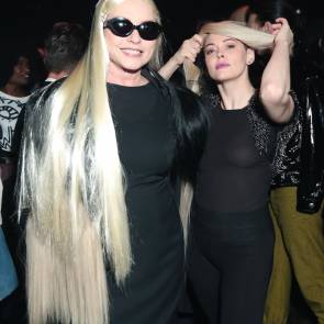 Rose McGowan With a Friend at Charliewood exhibition opening in NY